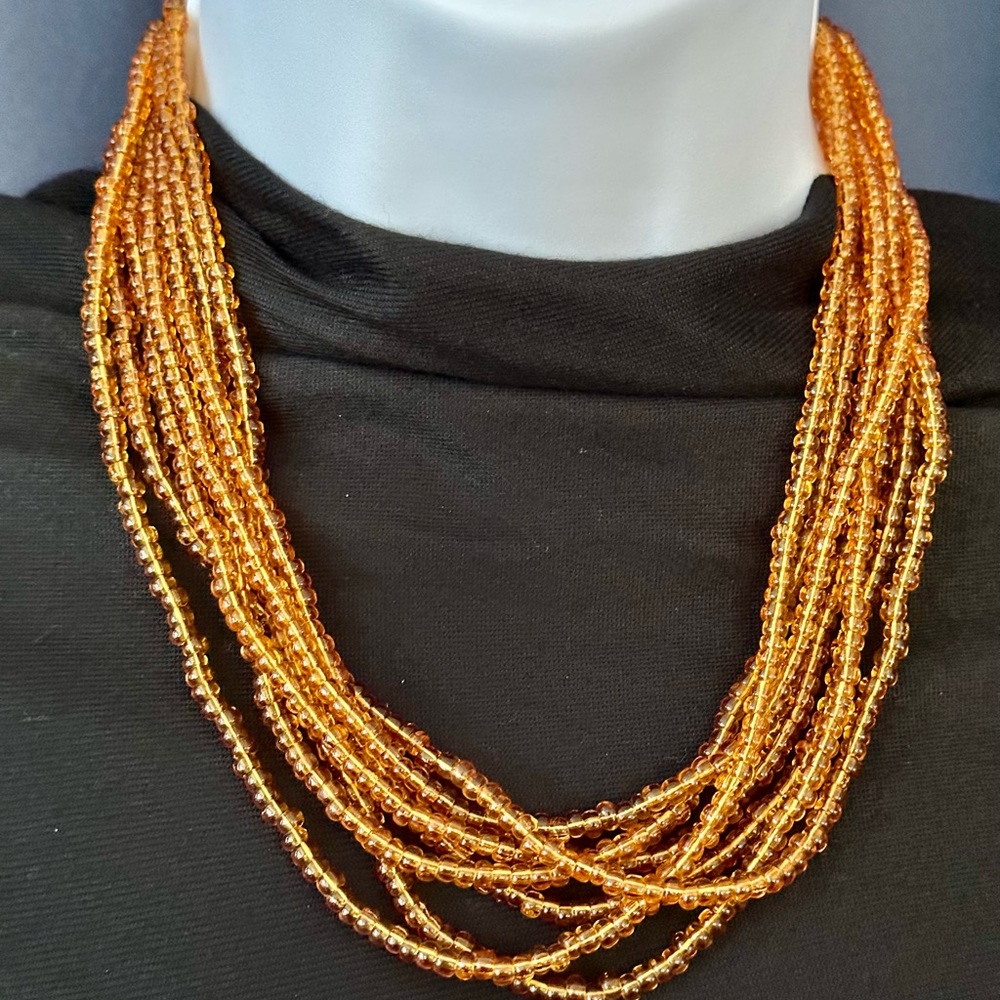 VTG Multi Strand Necklace Honey Yellow ￼glass Bead 18 Inches